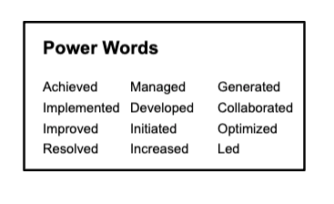 Resume power words listed in a chart.