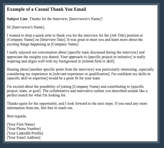 Example of Casual Thank You Email After Interview