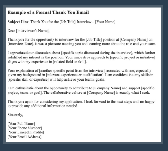 Example of Formal Thank You Email After Interview