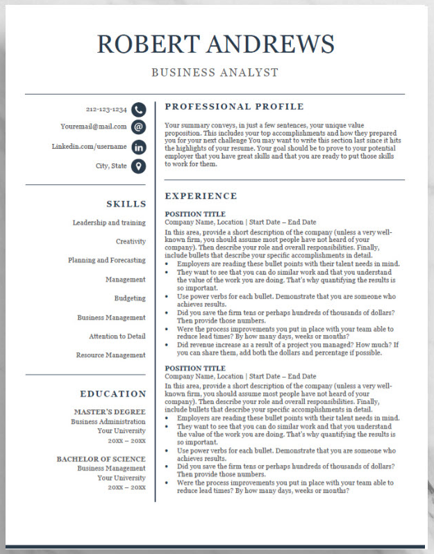 Sample of resume format and template.