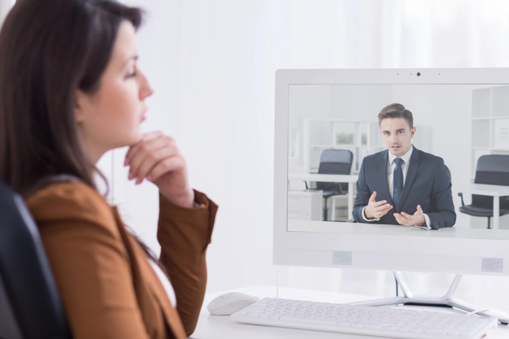 Business people having a call via video chat on the computer.